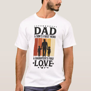 T-shirt Papa Fils Premier Héros Fille Premier Amour Vintag
