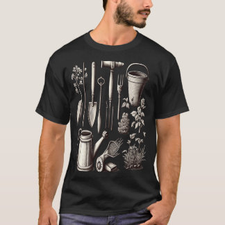 T-shirt Papa fleuriste jardinier nuances de gris outils de