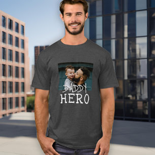 T-shirt Papa Hero Typographie blanche Papa Photo Grey