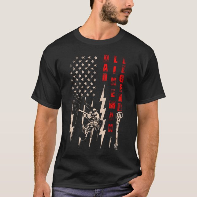 T-shirt Papa Lineman Légende Distressed Drapeau Cadeau Pat (Devant)