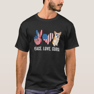 T-shirt Papa Maman Corgi Amour Paix Drapeau Américain Corg