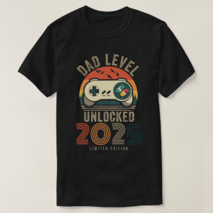 T-shirt Papa Niveau Déverrouillé 2025 Papa est 2025 Promu 