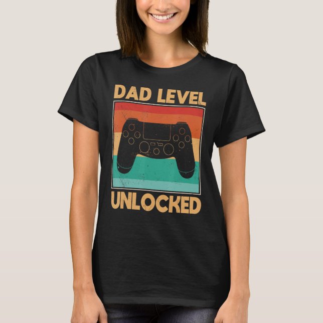 T-shirt Papa Niveau Déverrouillé Papa Gamer Fête des pères (Devant)