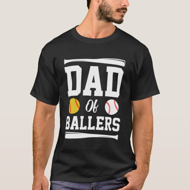 T-shirt Papa Of Ballers Fête des pères Softball Papa Baseb (Devant)