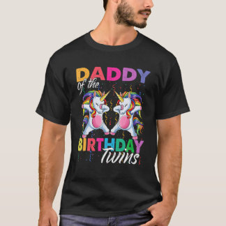 T-shirt Papa Of Birthday Twins Boy Girl Dabbing Unicorn T