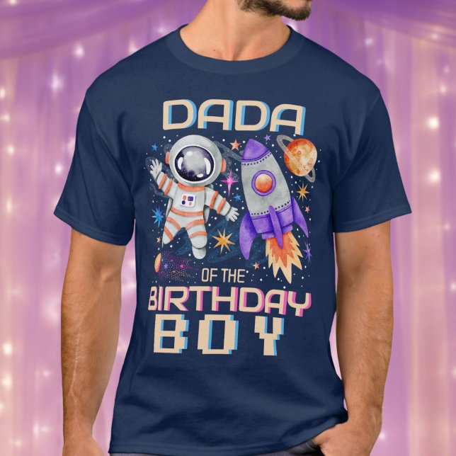 T-shirt Papa of the Birthday Boy Rocket & Astronaut Space (Dad of the Birthday Boy Rocket & Astronaut Space T-Shirt)