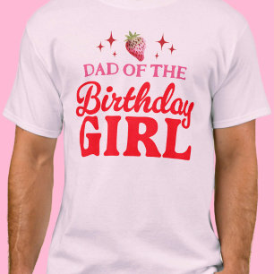 T-shirt Papa of the Birthday Girl Strawberry rose et rouge
