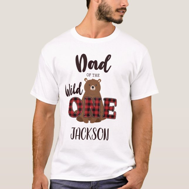 T-shirt Papa of the Wild ONE Plaid Bear Anniversaire Party (Devant)