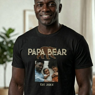 T-shirt Papa Ours Père Année Fondée Photo Noir