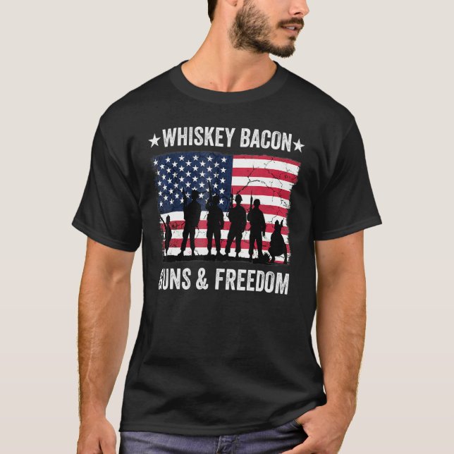 T-shirt Papa Papi Vétérinaire Us Drapeau Whiskey Bacon Arm (Devant)