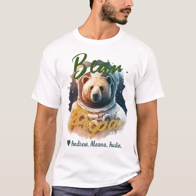 T-shirt Papa personnalisé Ours Noms chics simples Astronau (Devant)