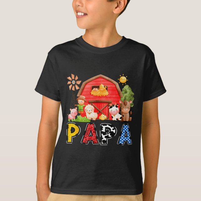 T-shirt Papa Red Farm Cow Birthday Boy Matching Family Par (Devant)