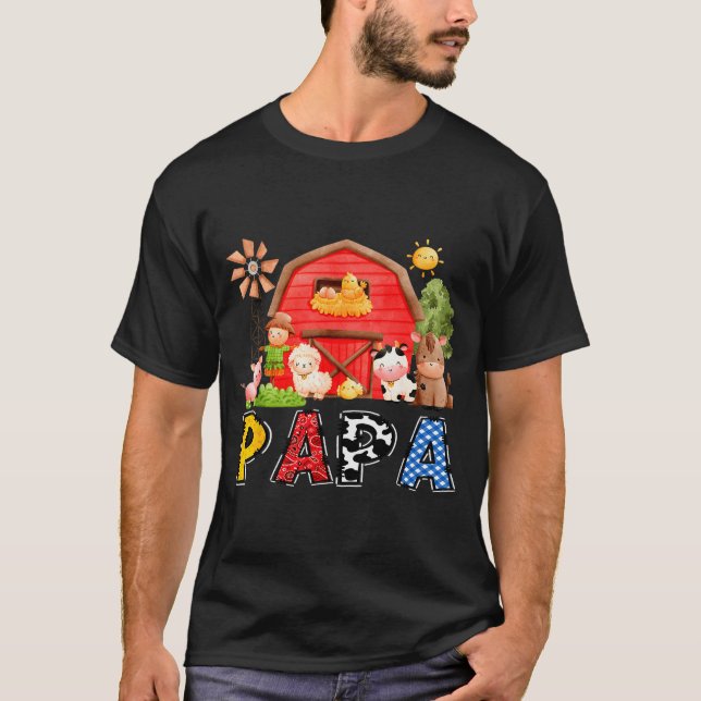 T-shirt Papa Red Farm Cow Birthday Boy Matching Family Par (Devant)