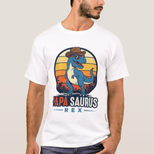T-shirt Papa Saurus Rex Cowboy Dinosaure Vintage Chemise_1