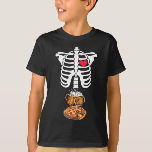 T-shirt Papa Skeleton Halloween Bière Pizza Drôle Grossess