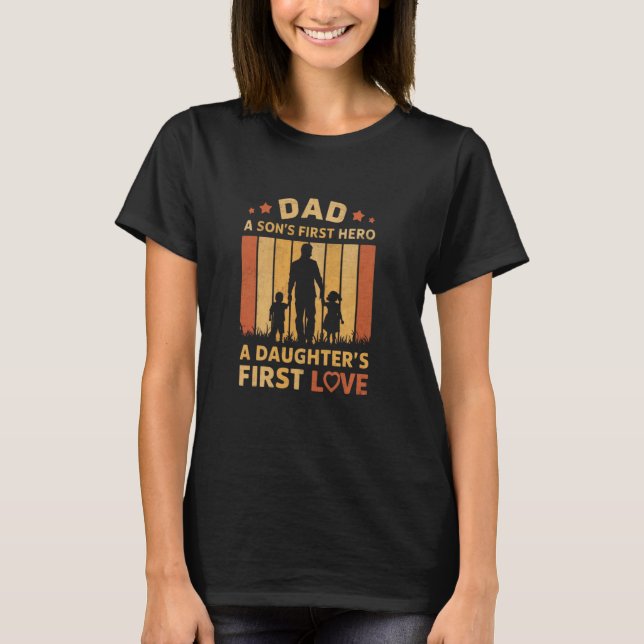 T-shirt Papa Un Fils Premier Héros Un Premier Amour De Fil (Devant)
