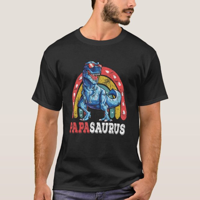 T-shirt Papasaurus Rex Rainbow Papa Saurus Family Matchine (Devant)