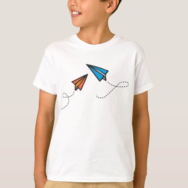 T-shirt Paperplanes bleu et orange (Devant)