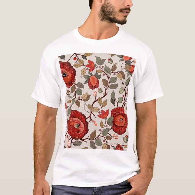 T-shirt Papier peint floral vibrant : Motifs dessinés à la (Devant)
