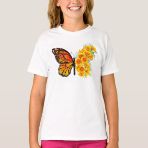T-shirt Papillon à fleurs avec Poppy de Californie jaune