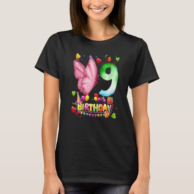 T-shirt Papillon Anniversaire 9 ans Enfants 9e papillon B (Devant)