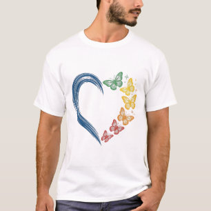 T-shirt Papillon arc-en-ciel cœur design de gravure vintag