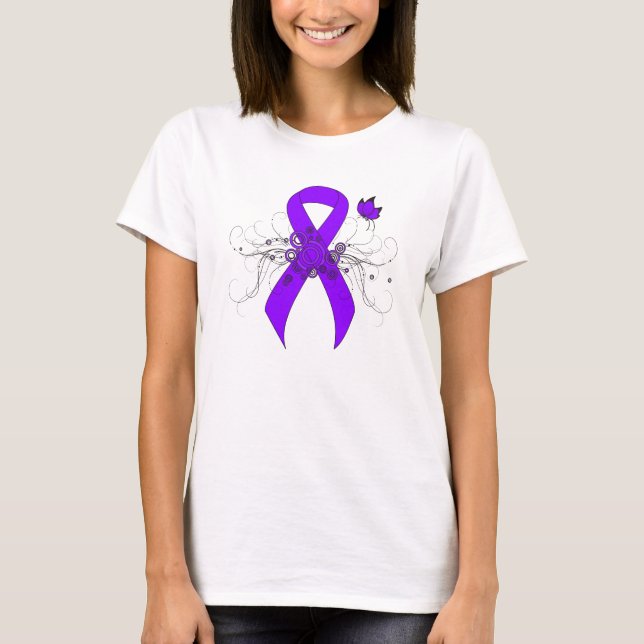 T-shirt Papillon au ruban violet, lymphome de Hodgkin (Devant)