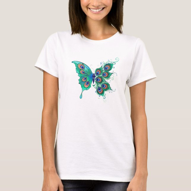 T-shirt Papillon aux plumes de paon vert (Devant)