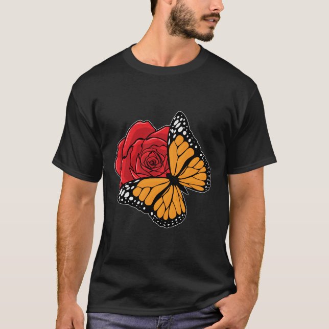 T-shirt Papillon avec Rose (Devant)