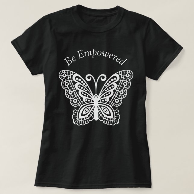 T-shirt Papillon blanc fleuri Message d'inspiration  (Design devant)