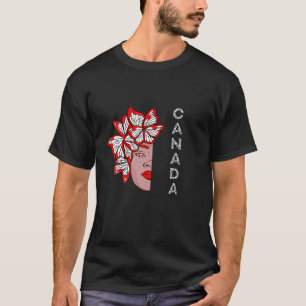 T-shirt Papillon canadien demi-visage femme Feuille d'érab