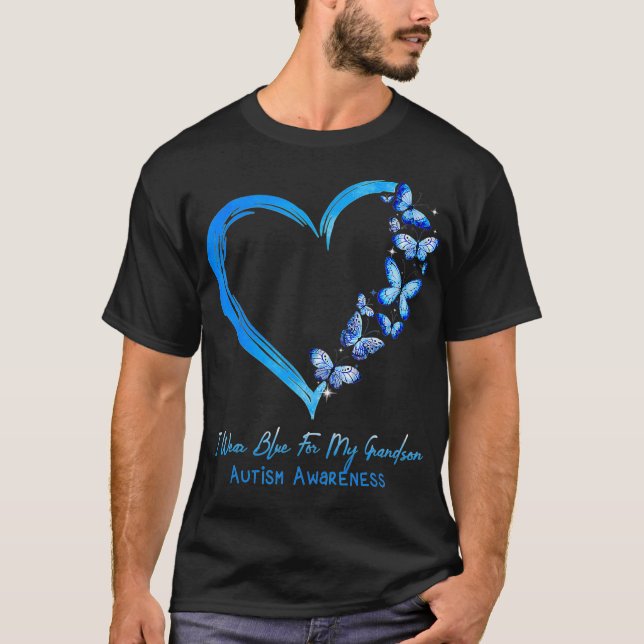 T-shirt Papillon cardiaque Je Porte Du Bleu Pour Mon Enfan (Devant)