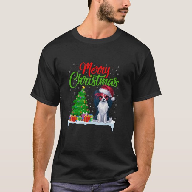 T-shirt Papillon Chien Noël Arbre Lumières Noël Papillon D (Devant)