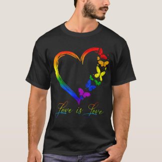 T-shirt Papillon Coeur arc-en-ciel L'amour est l'amour Lgb