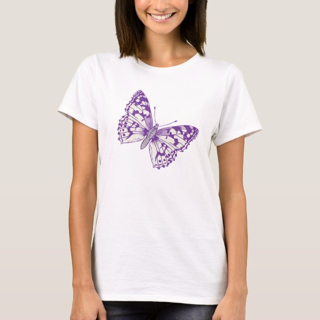 T-shirt Papillon dame peint graphique à encre violet (Devant)