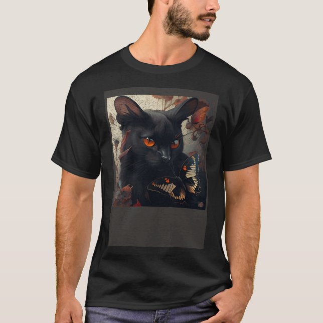 T-shirt Papillon d'amour de chat noir (Devant)