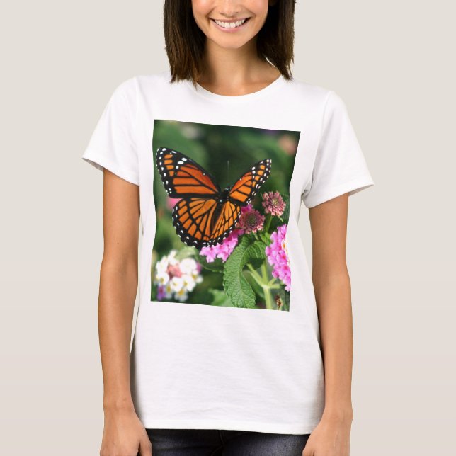 T-shirt Papillon de monarque sur la fleur de Lantana (Devant)