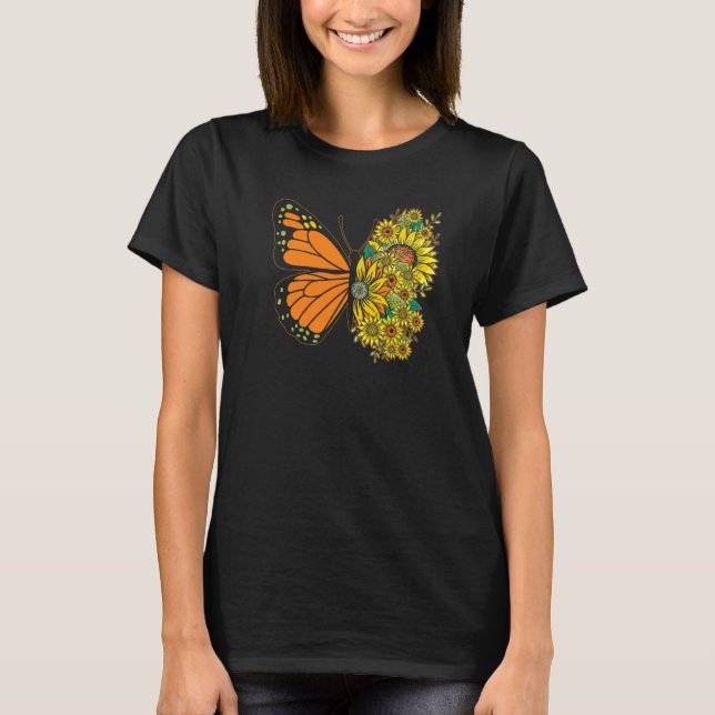 T-shirt Papillon de tournesol Floral Femmes Filles Papillo (Devant)