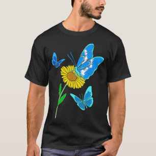 T-shirt Papillon de tournesol pour femmes Bleu Morpho Butt