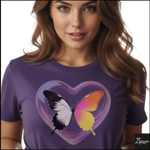 T-shirt Papillon divisé Graphique néon monochrome Cœur