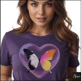 T-shirt Papillon divisé Graphique néon monochrome Cœur