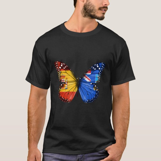 T-shirt Papillon du drapeau des îles Malouines espagnoles (Devant)