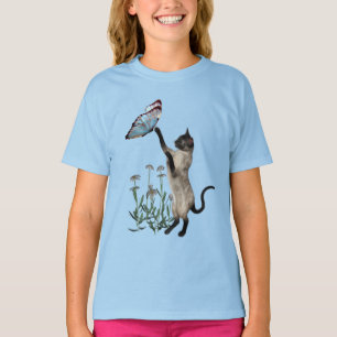 T-shirt Papillon et fleurs de marguerite pour chat siamois
