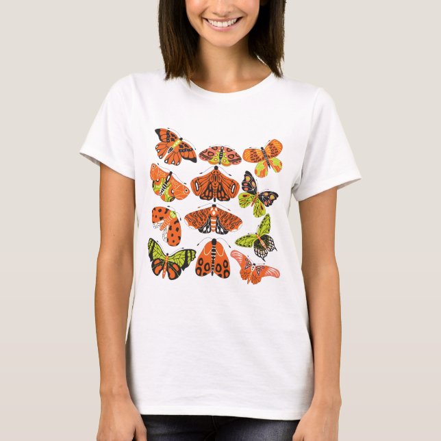 T-shirt papillon et papillon vert orange (Devant)