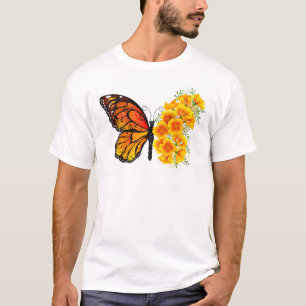 T-shirt Papillon Fleur avec Pavot de Californie Jaune