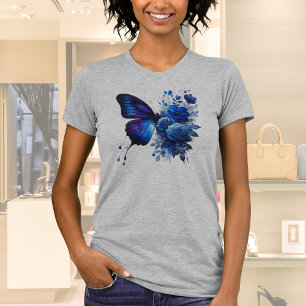 T-shirt Papillon Floral Bleu