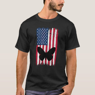 T-shirt Papillon Insect Silhouette Drapeau américain Usa P