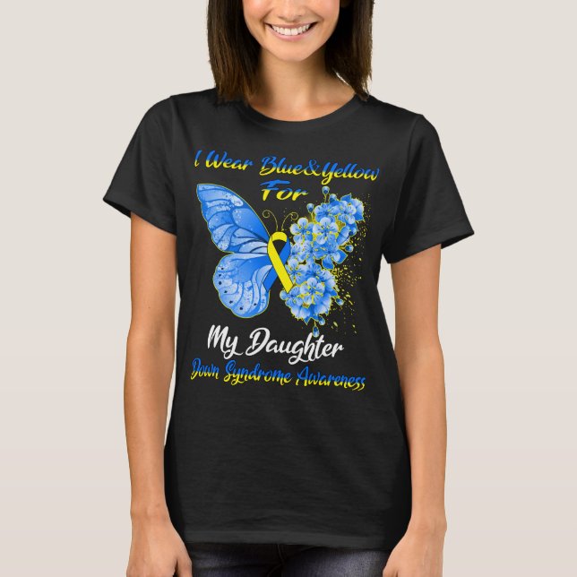 T-shirt Papillon Je Porte Bleu & Jaune Pour Ma Fille (Devant)