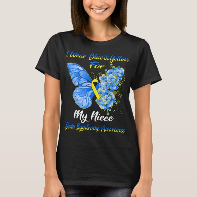 T-shirt Papillon Je Porte Bleu & Jaune Pour Ma Nièce Vers  (Devant)