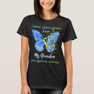 T-shirt Papillon Je Porte Bleu & Jaune Pour Mon Petit-Fils